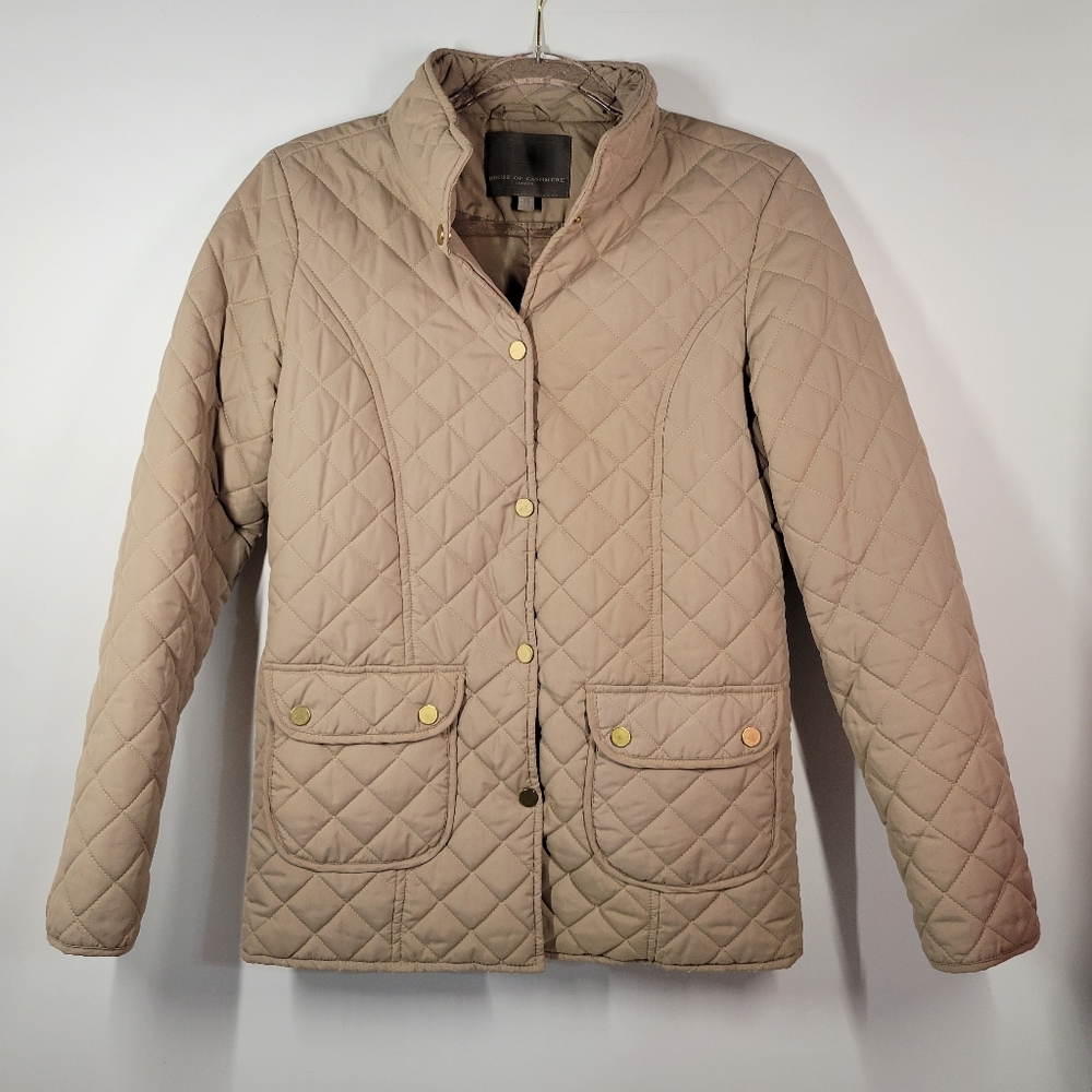 House of Cashmere Tan Beige Quilted Snap Button Jacket Women UK Size 10 US Sz 6